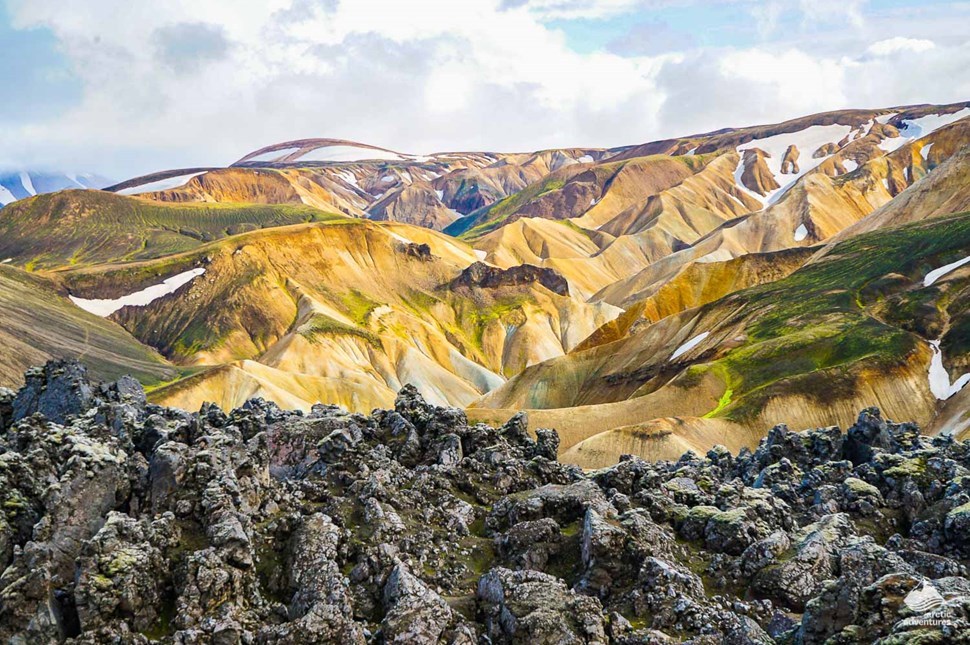 landscape of Laugahraun lava field in Iceland