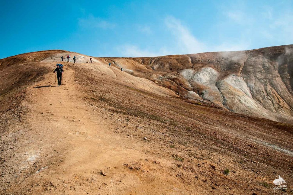 people hiking at Laugavegur trail in Iceland