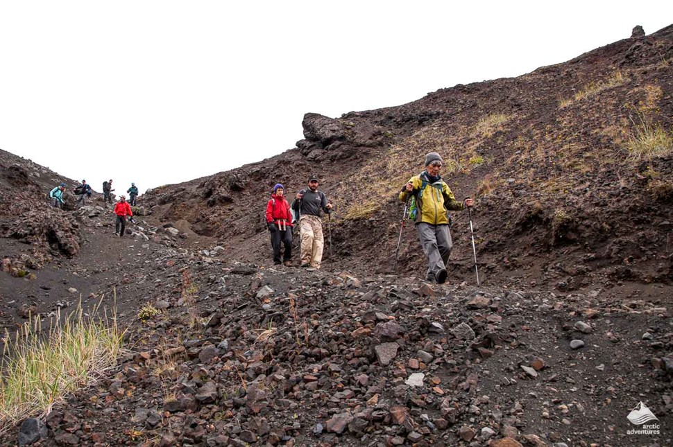 people landing down the hill at Laugavegur trail