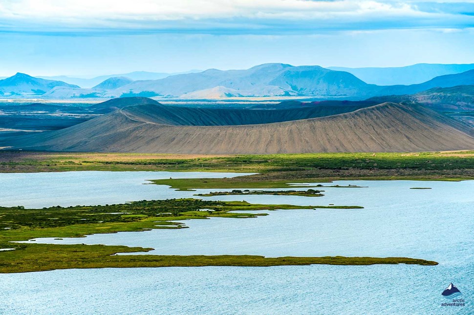 view of Hverfjall Volcano Crater from a distance