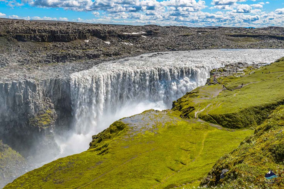 aerial view of Dettifoss Waterfall in summer