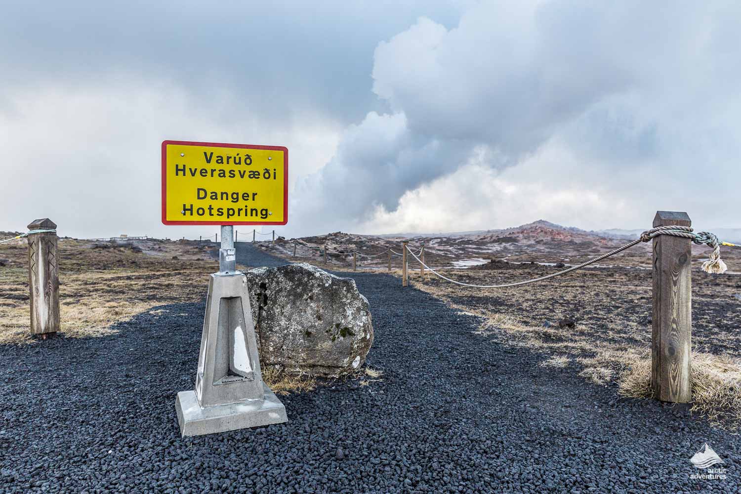 danger sign at hot spring area in Grindavik