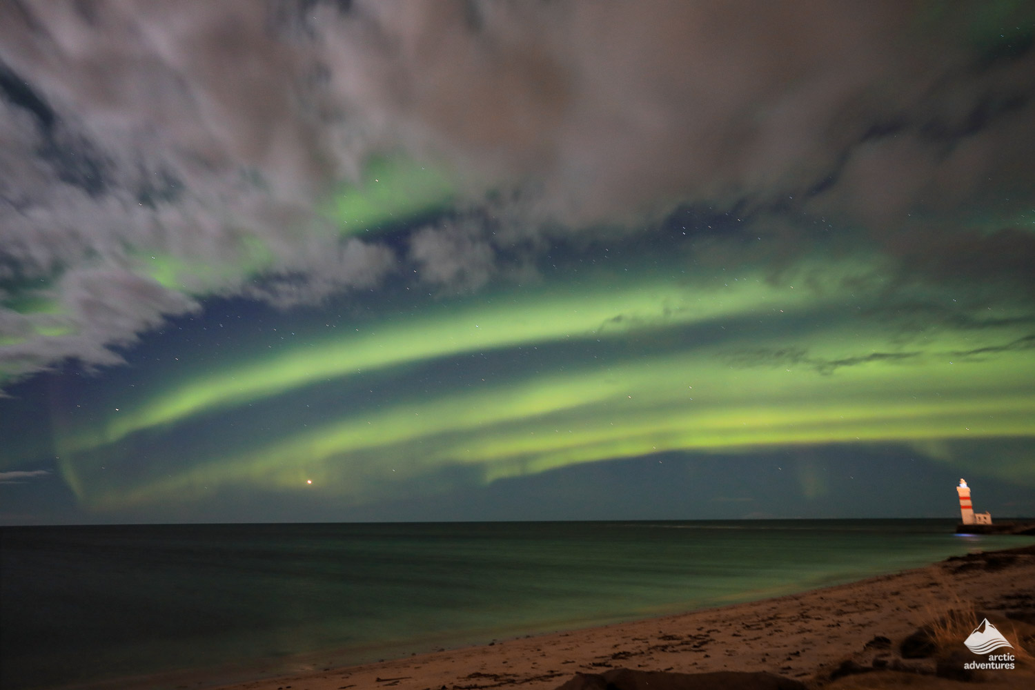 Northern Aurora over Keflavik lighthouse