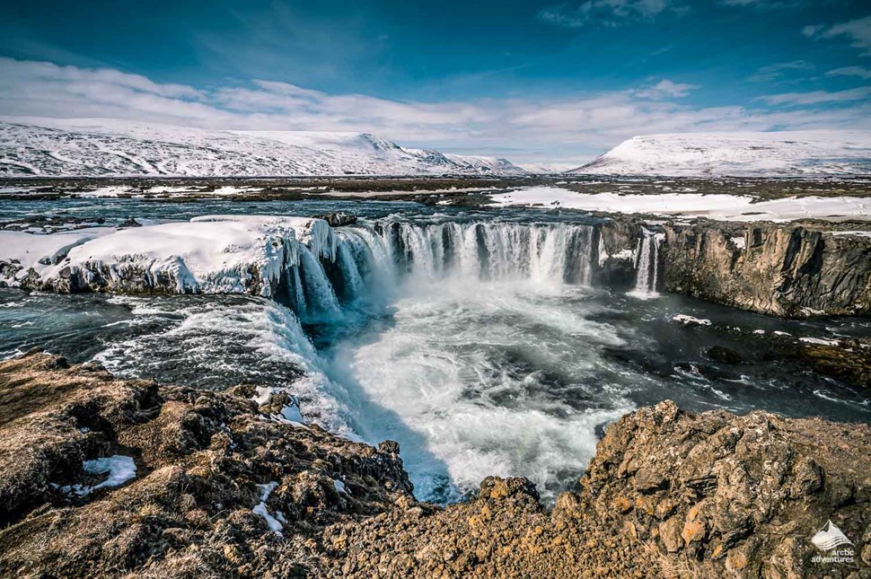 Godafoss Waterfall panorama in South Iceland