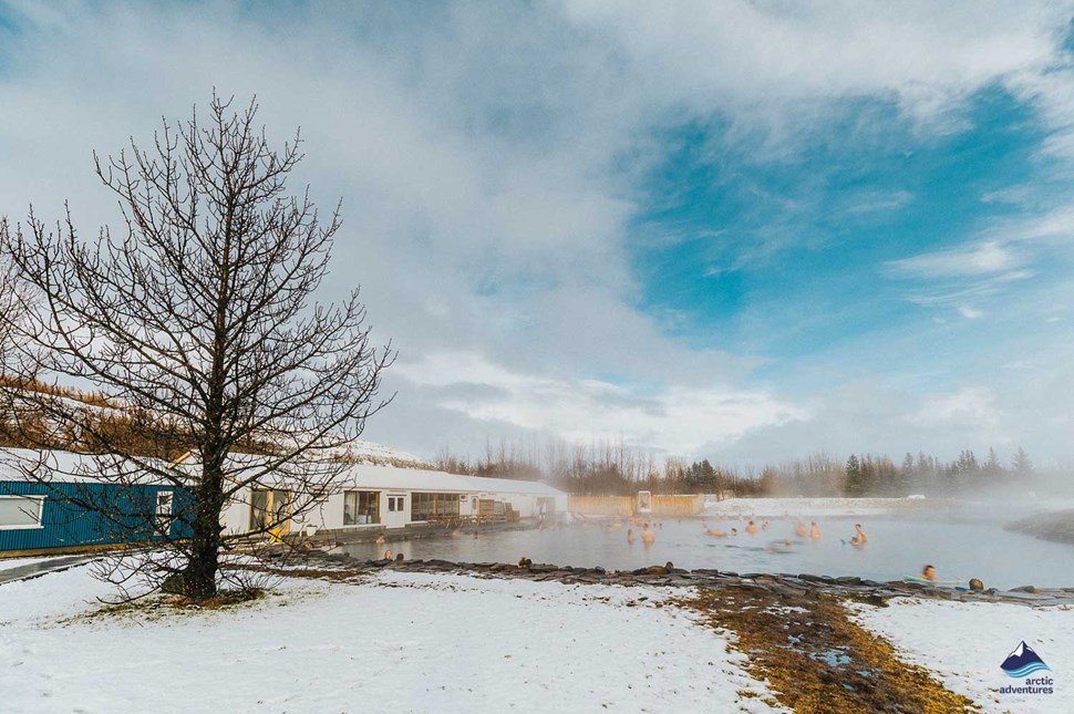 Secret Lagoon during winter in Iceland