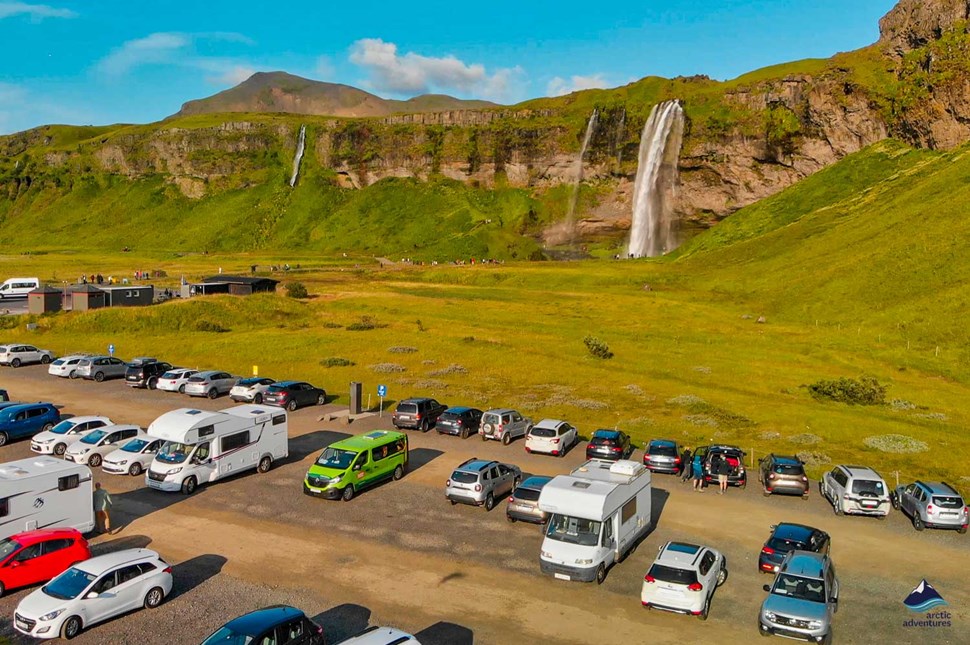 parking lot near Seljalandsfoss waterfall