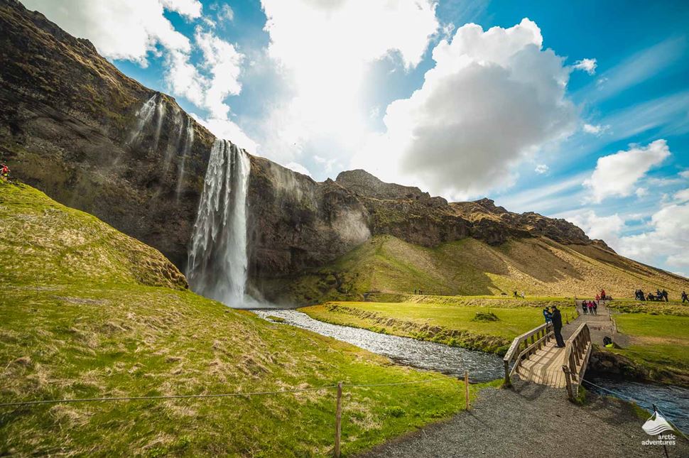 panoramic view of Seljalandsfoss Waterfall in Iceland