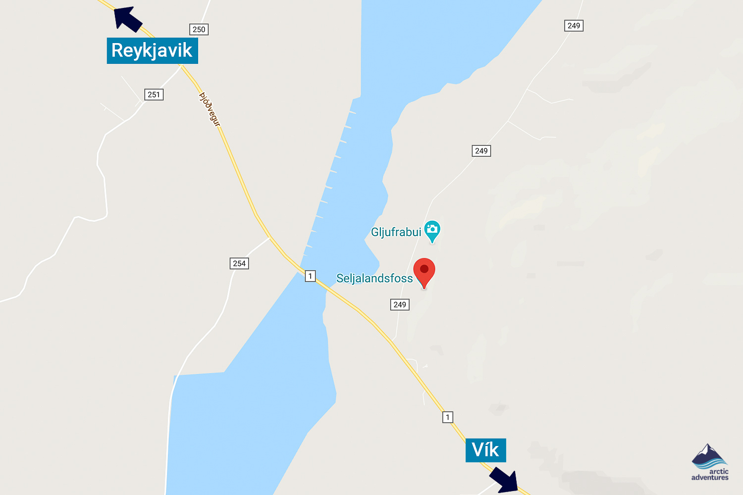 map where is Seljalandsfoss Waterfall in Iceland