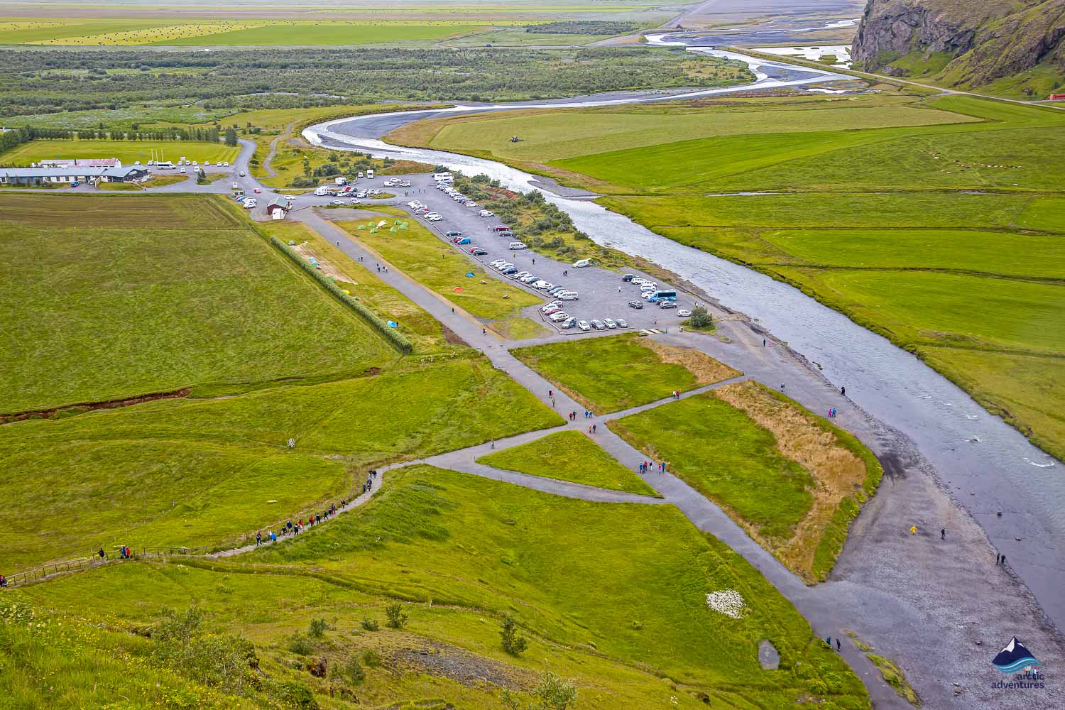 parking lot at Skogafoss Waterfall in Iceland