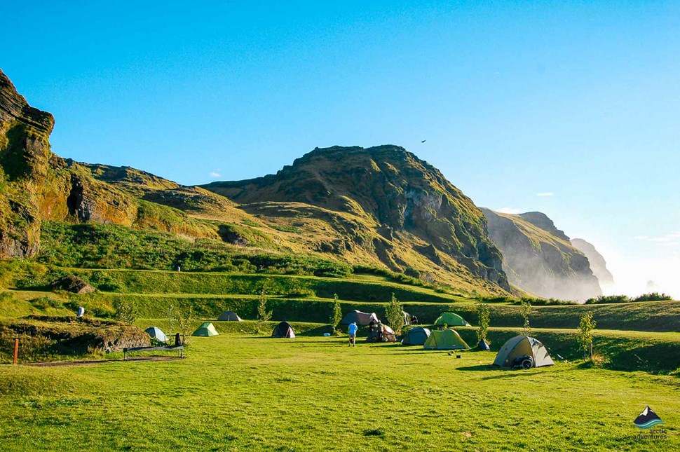 Vik camping site near mountains