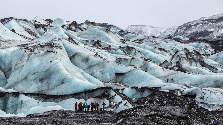 people glacier hiking at Solheimajokull