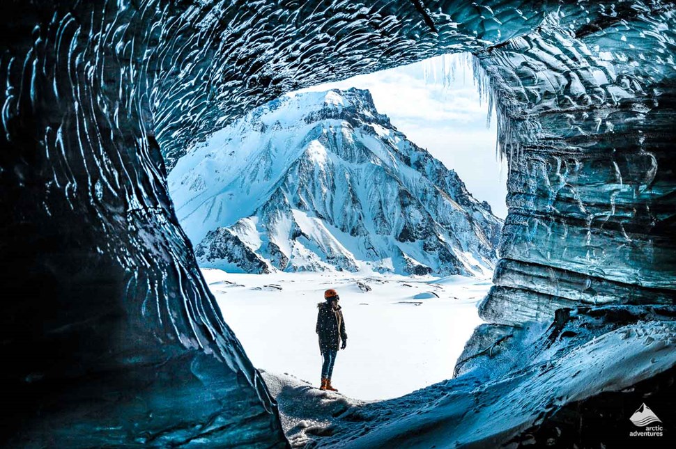 woman in Katla ice cave