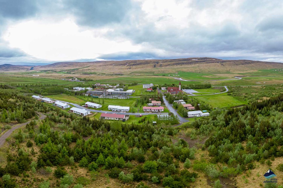 Reykholt village aerial view