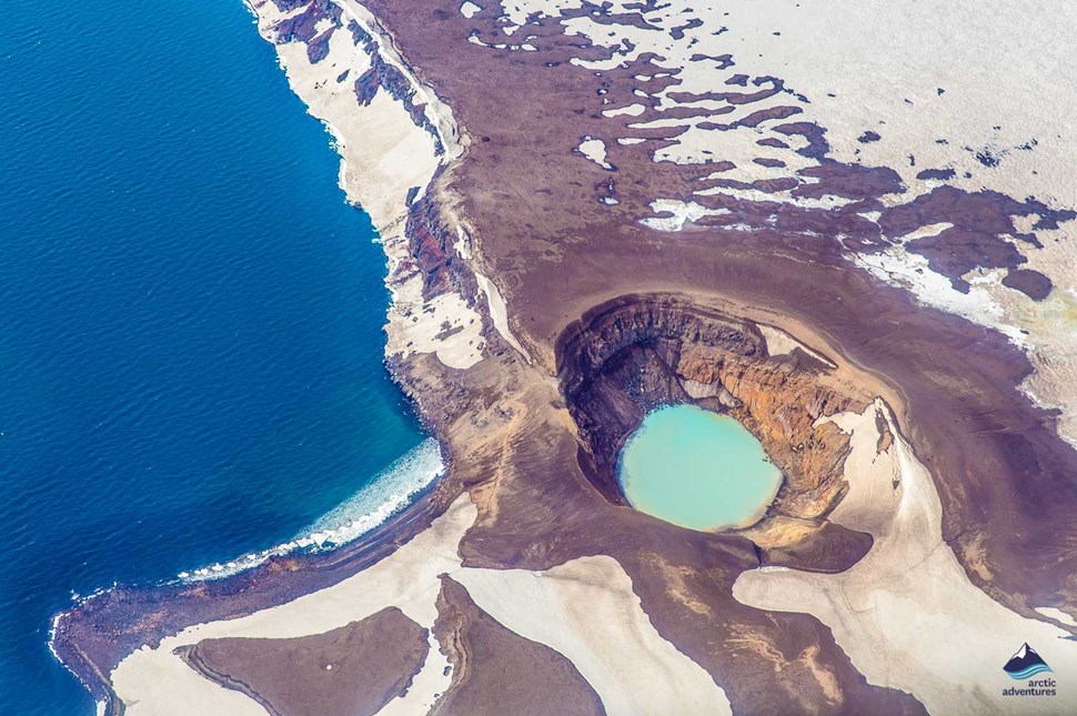 airplane view of Askja Volcanic Crater