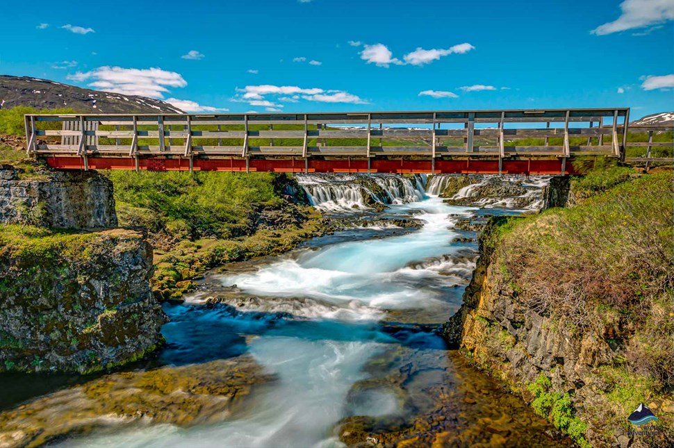 Bruarfoss Waterfall footbridge in Iceland