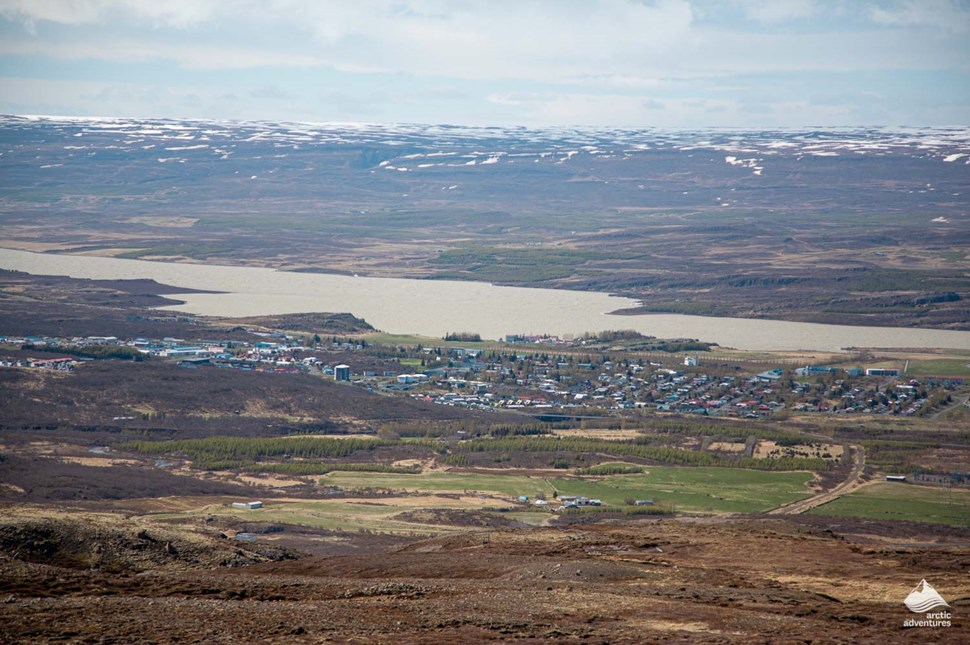Egillsstadir village view from a distance in Iceland