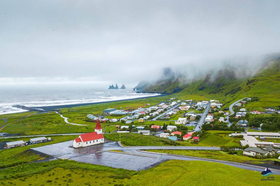 Fog above Vik village in Iceland