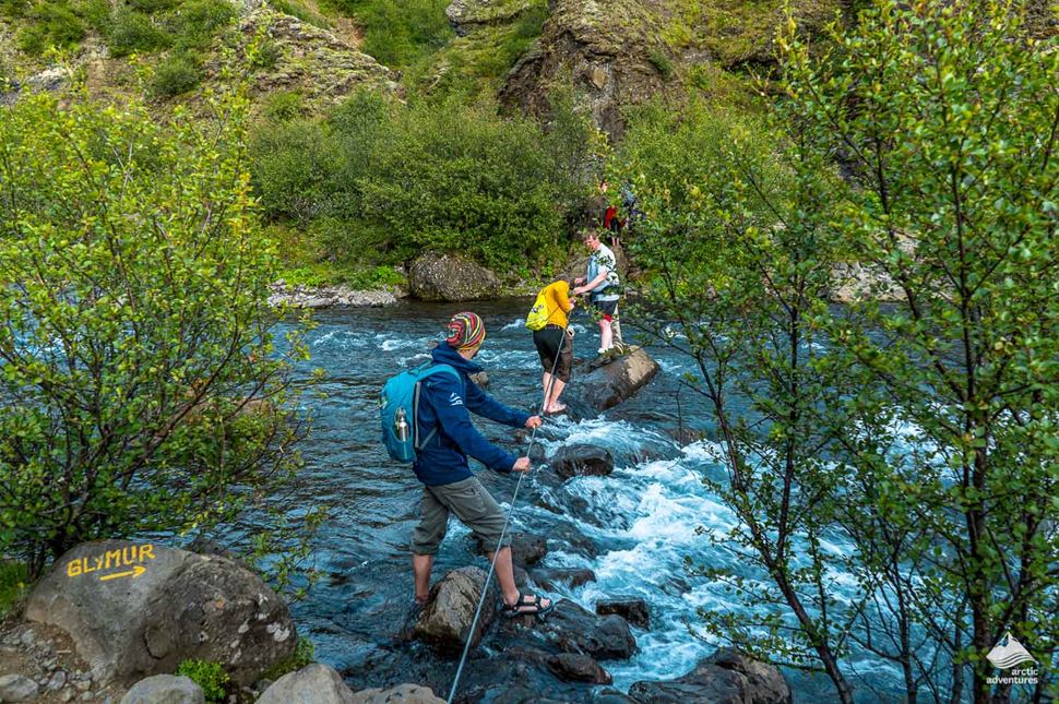 River crossing when hiking to Glymur