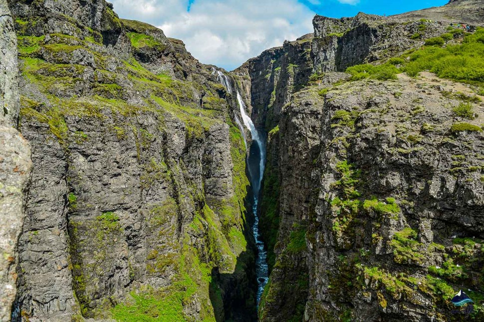 Long Distance view to Glymur waterfall in Iceland