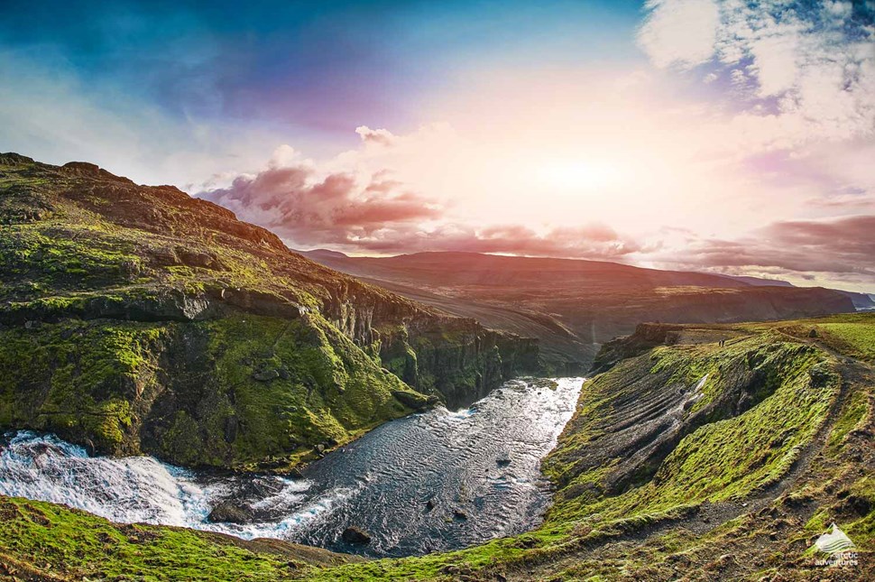 Sunshine at Glymur waterfall in Iceland