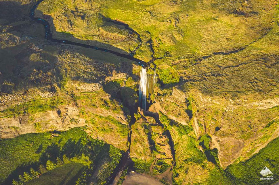 Aerial view to Gljufrabui waterfall