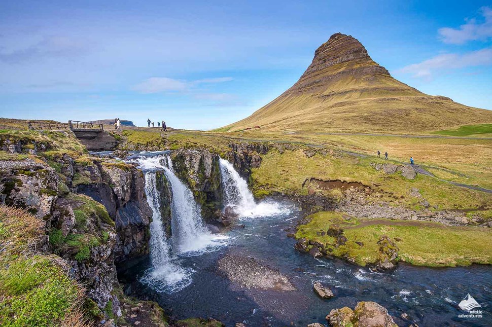 Mt. Kirkjufell and Kirkjufellsfoss waterfall in Iceland