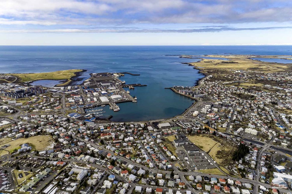 Aerial view of Hafnarfjordur port town