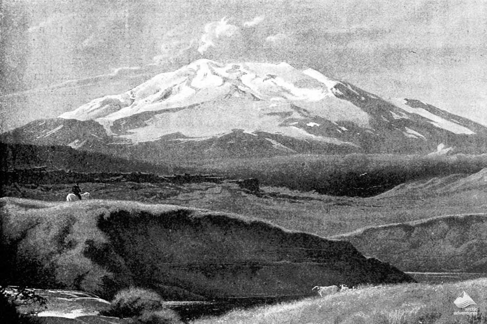 Black white picture of Hekla volcano