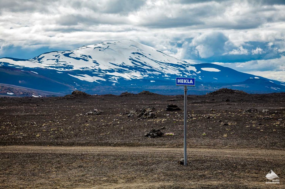 Hekla volcano sign in Iceland