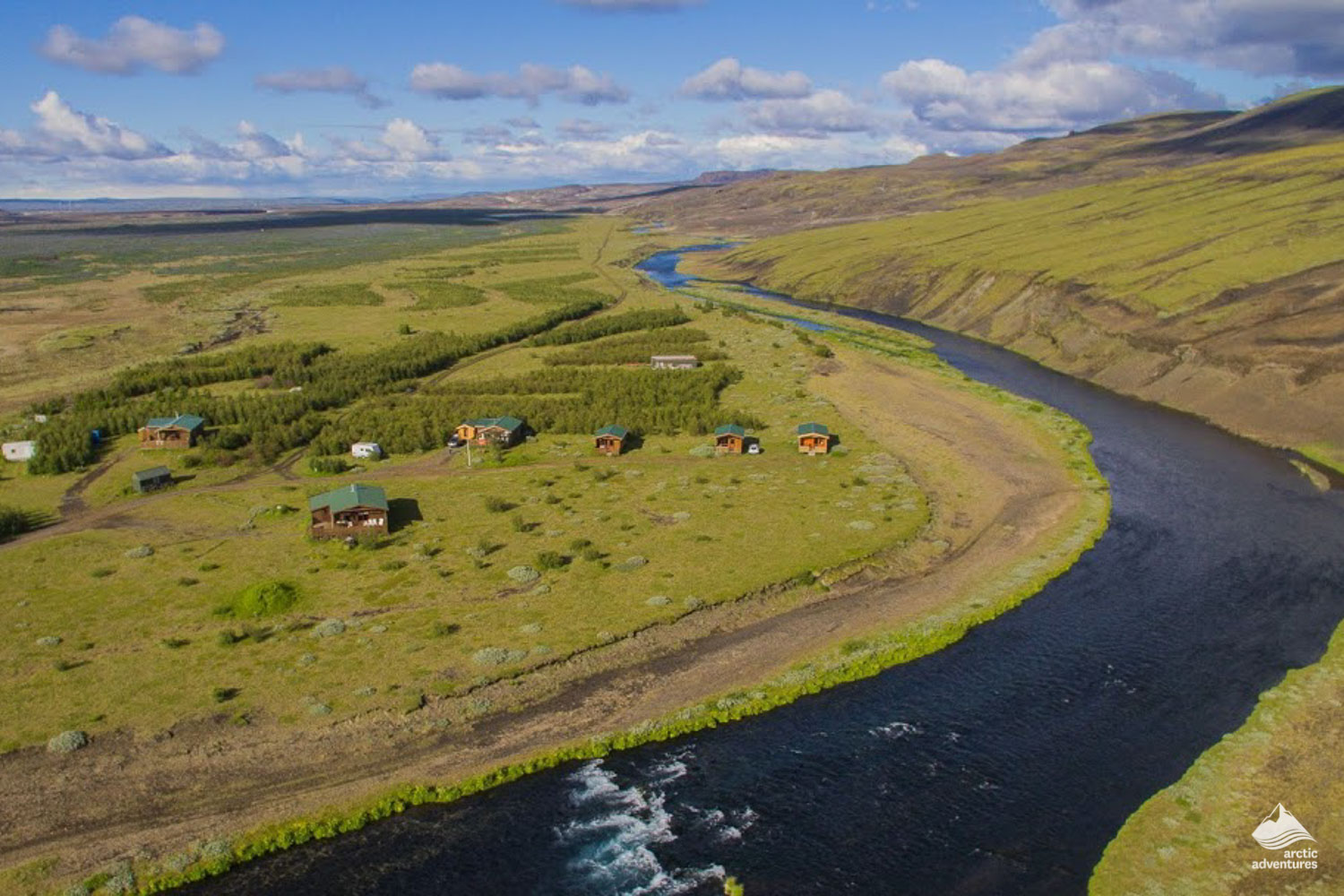Aerial view of Rjupnavellir Camp site
