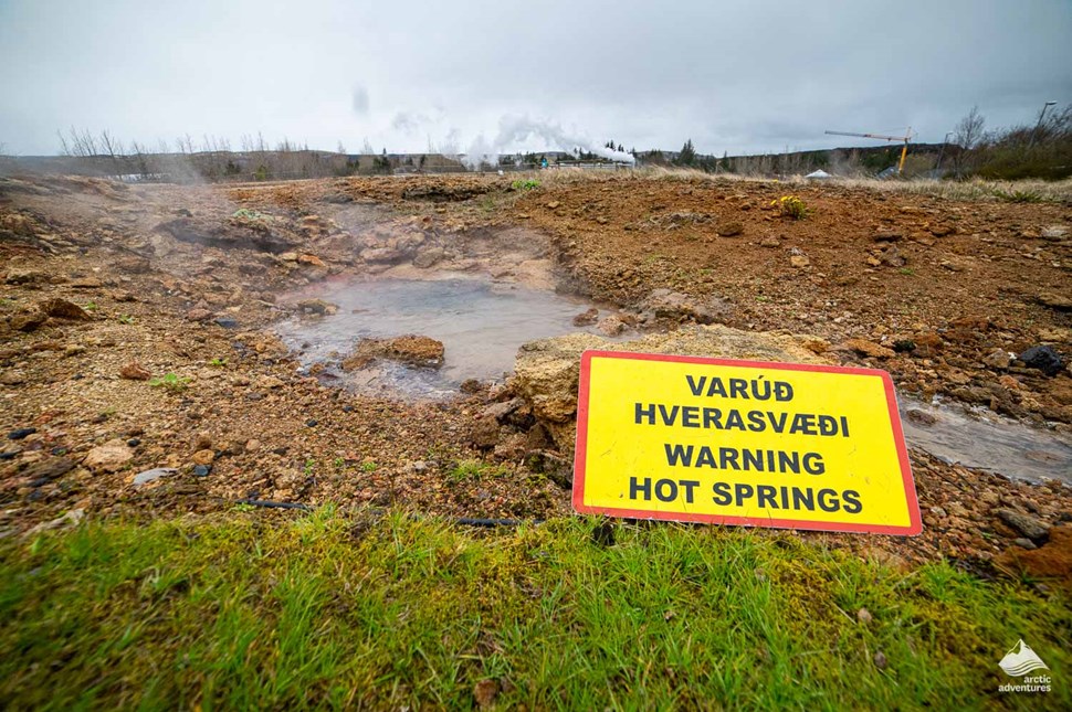 Hveragerdi Geothermal Park warning sign in Iceland