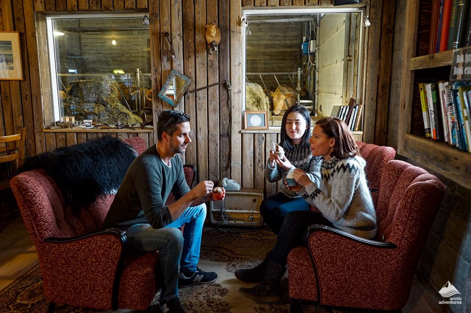 friends drinking tea in Hveragerdi's restaurant