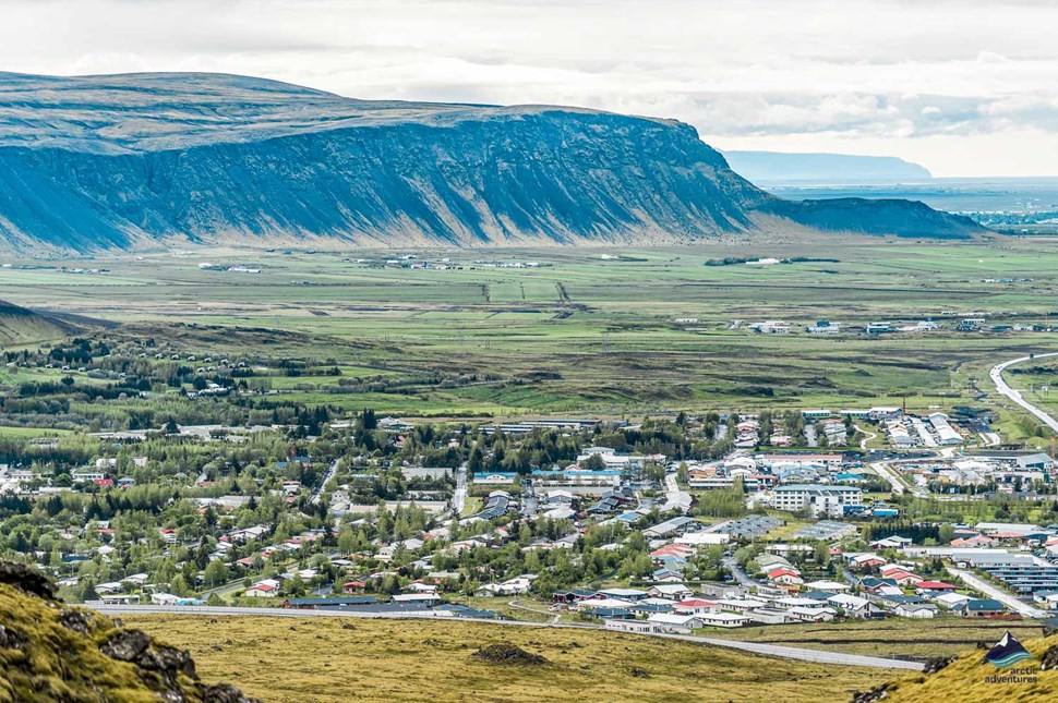 Aerial view of Hveragerdi city in Iceland
