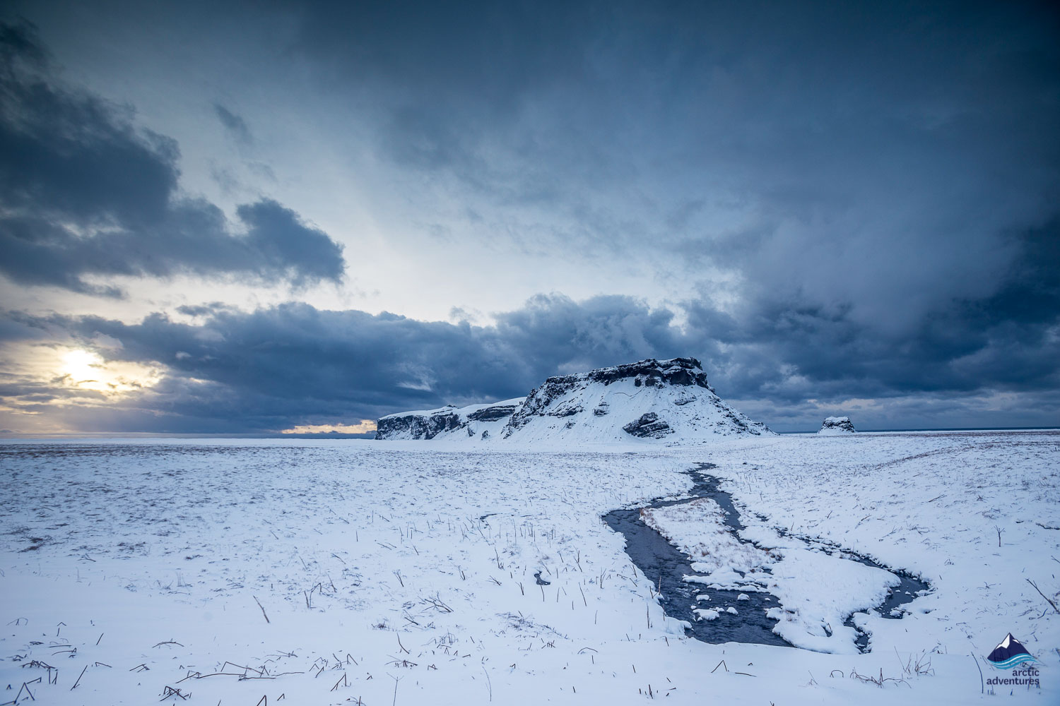 Hjorleifshofdi rock in winter time