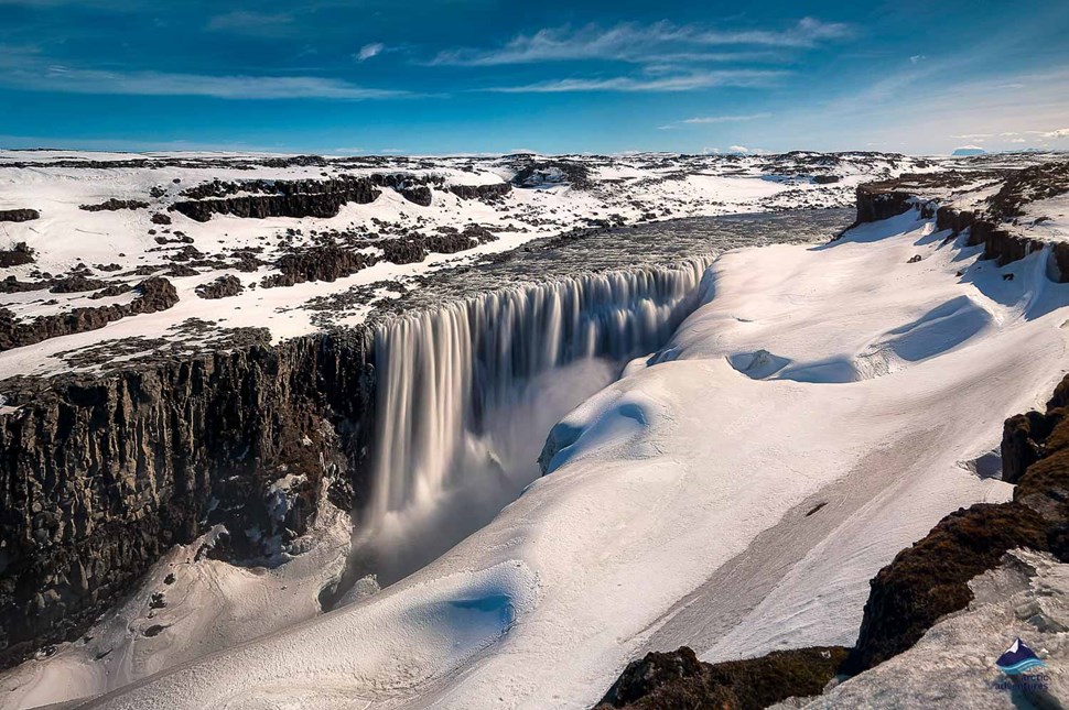 snowy Dettifoss Waterfall in Iceland