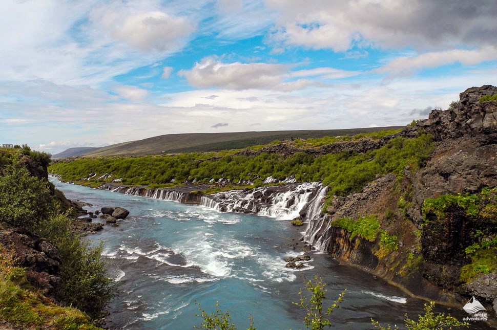 landscape of Hraunfossar Waterfall in Iceland