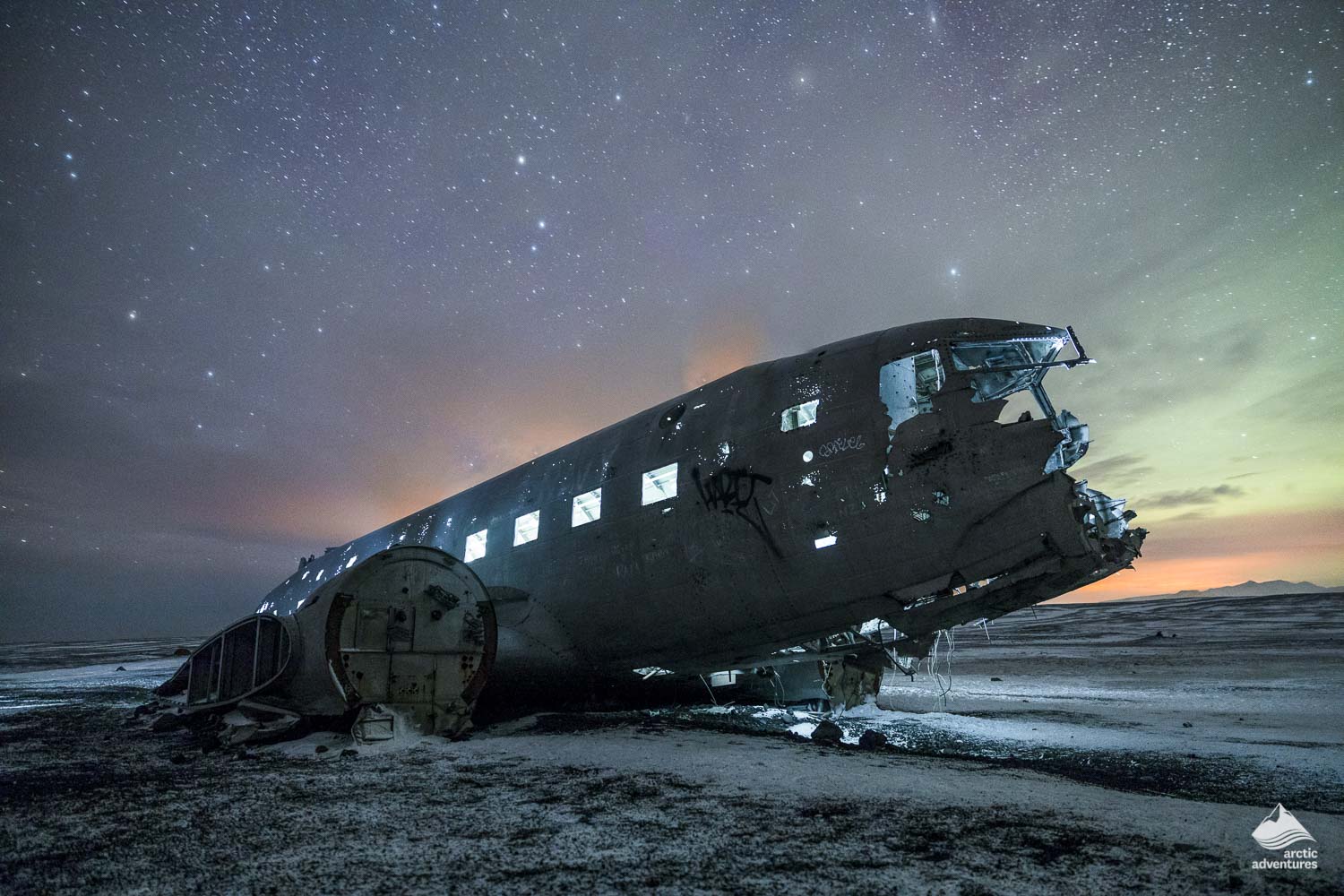Northern Lights above Solheimasandur Plane Wreck