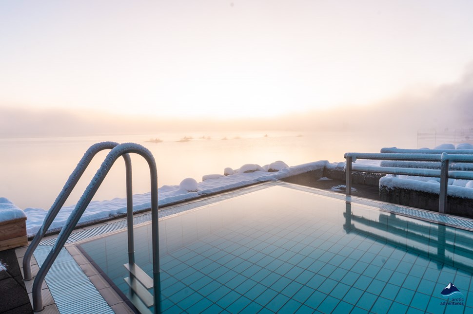 Swimming pool in Laugarvatn Fontana Spa on winter