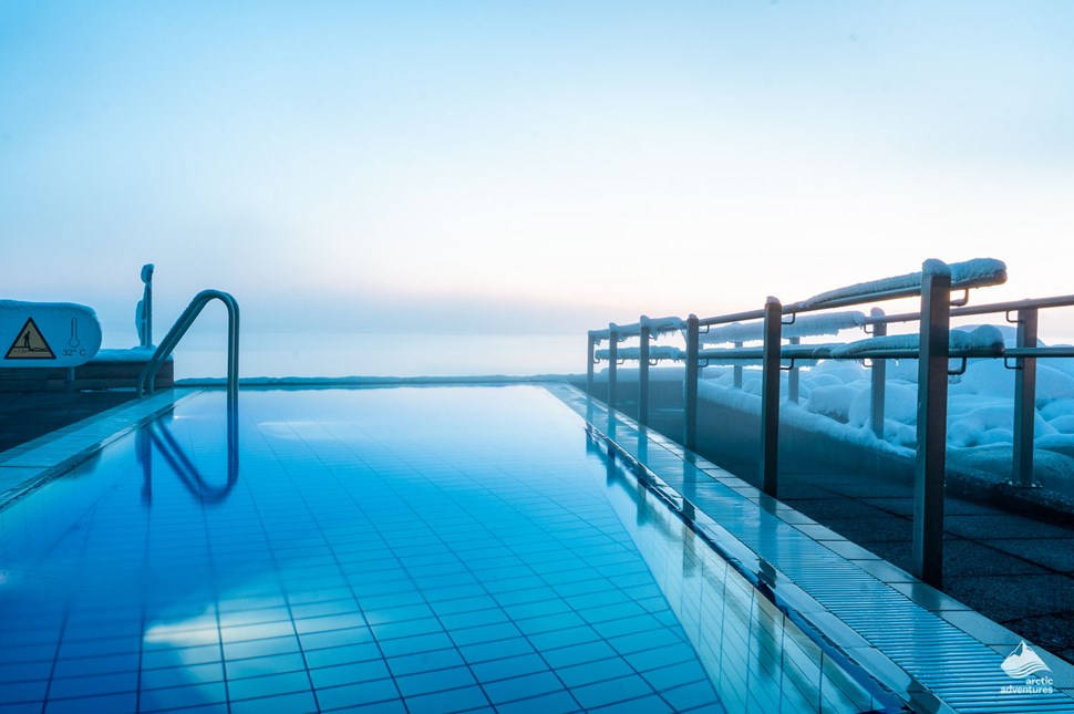 Laugarvatn Fontana Spa infinity pool in winter