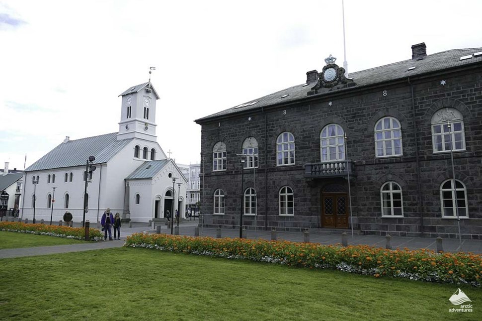 Reykjavik cathedral and Althing parliament in Iceland