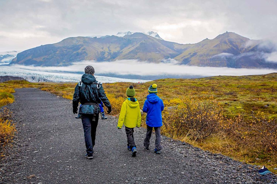 Family hiking at Skaftafell National Park in Iceland