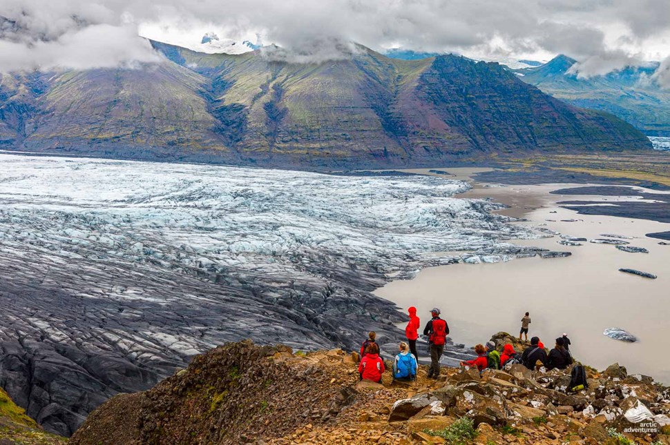 people looking at glacier in Skaftafell Park