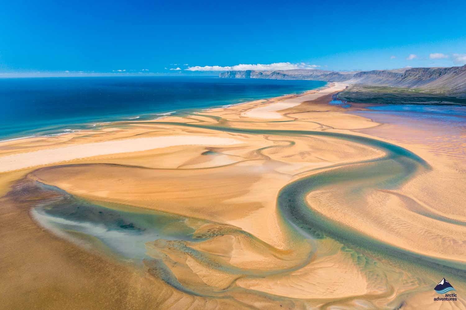Aerial view of Raudasandur Beach