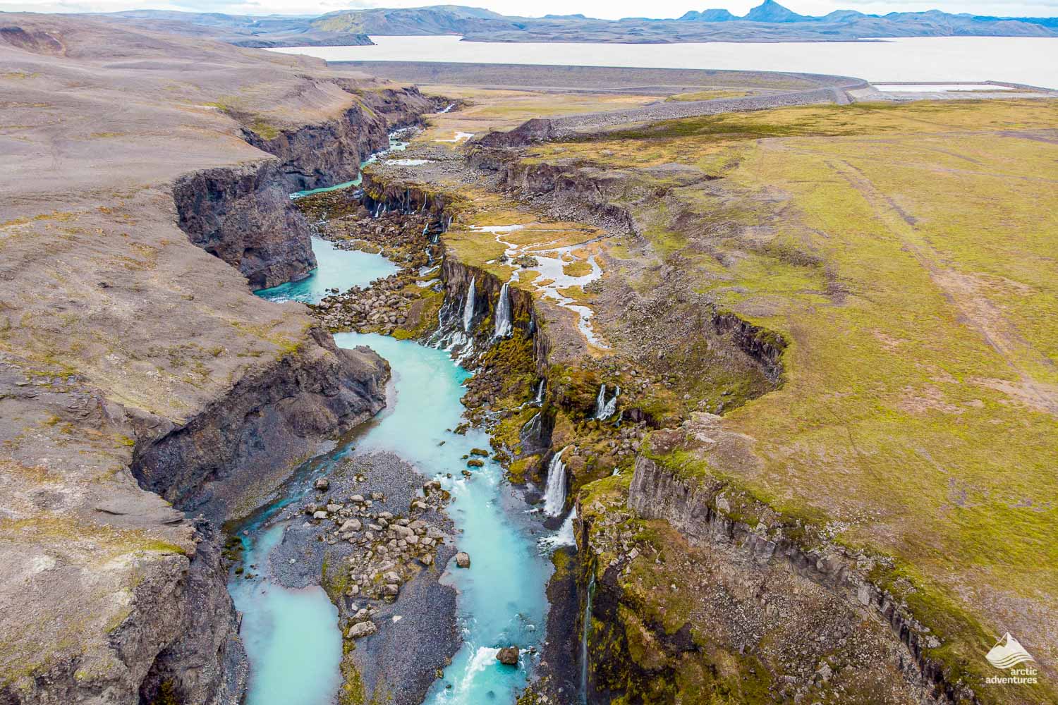 view of Sigoldugljufur Canyon from above