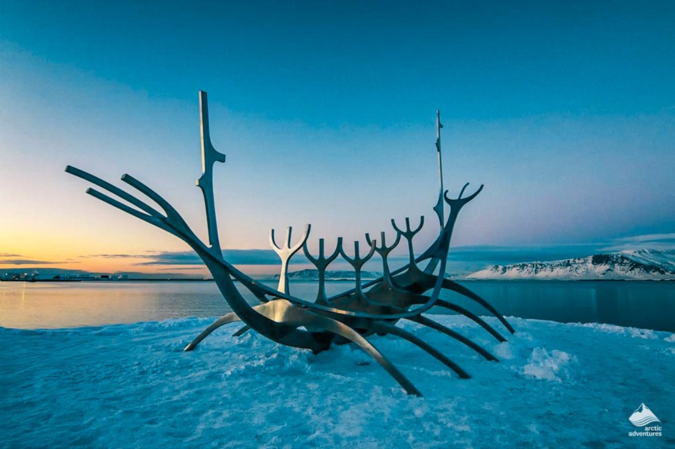 Solfarid Sun Voyager sculpture in winter
