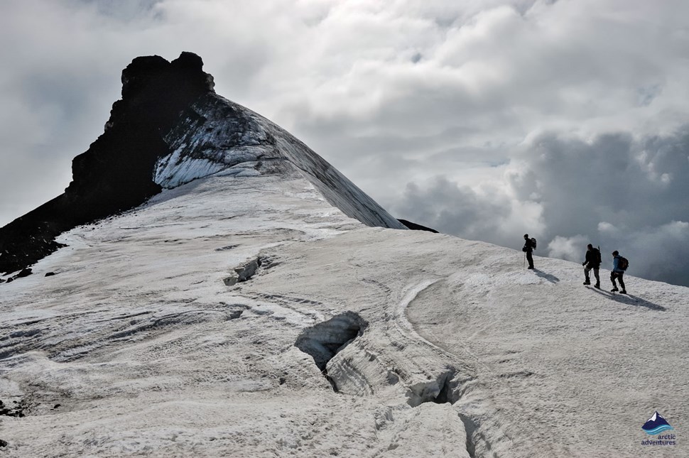 hikers reaching Top of Snaefellsjokull Glacier