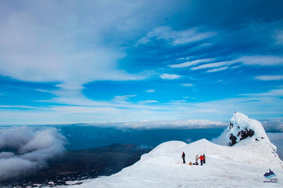 Group of people hiking on Snaefellsjokull Glacier