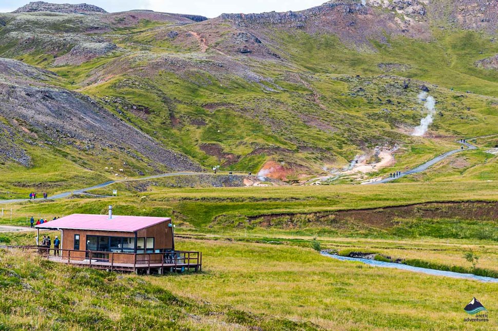 Reykjadalur Valley Hiking trail and house