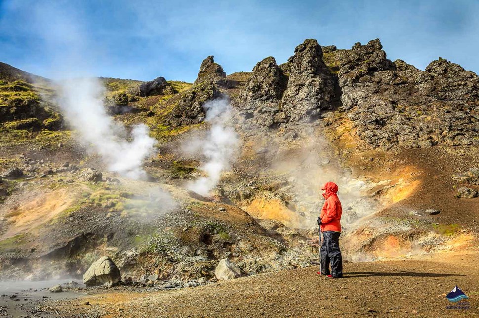 Man near Reykjadalur Valley Steam in Iceland