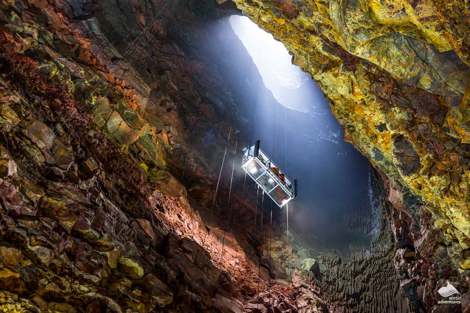 Elevator inside Thrihnukagigur Volcano in Iceland